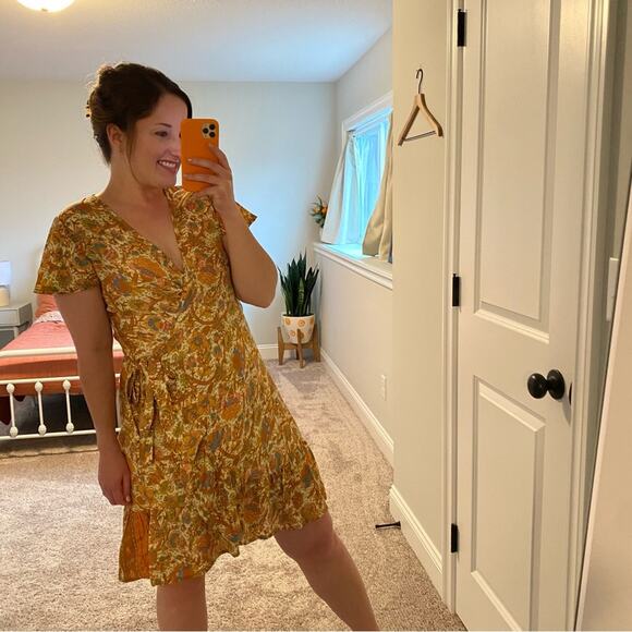 Perry Walker Collective Orange Floral Silk Blend Wrap Mini Dress Medium - Picture 6 of 14